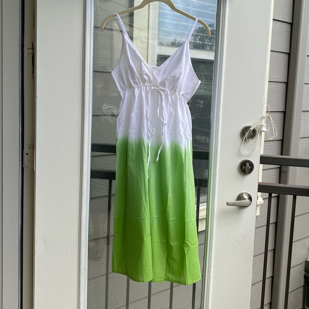PROVOGUE Beachy Boho Cotton Sleeveless White/Lime Large Sundress